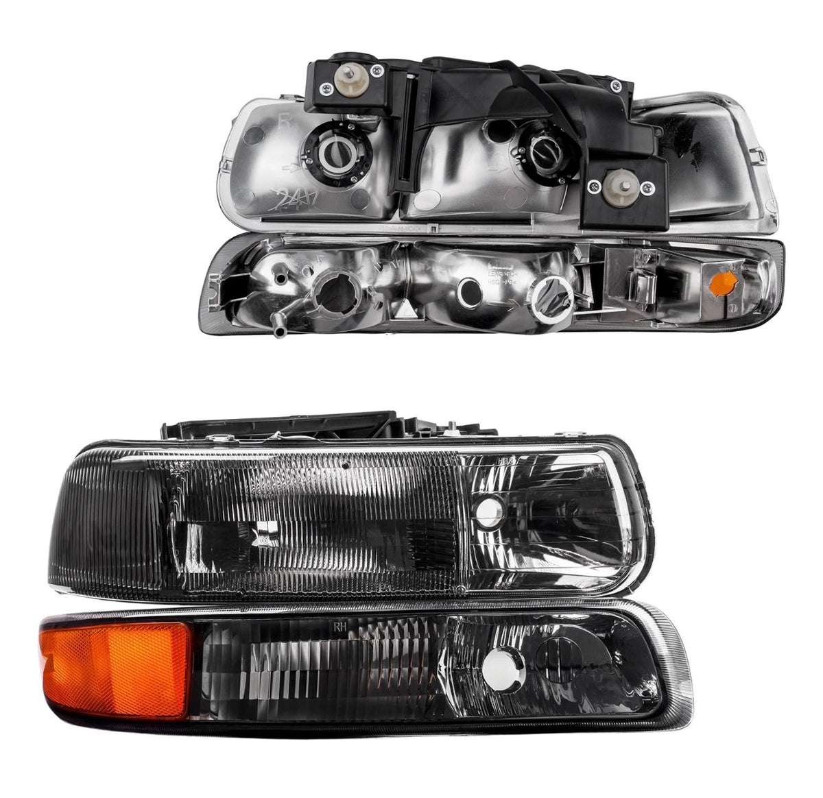 Black Headlights Bumper Lamps For 1999-2002 Chevy Silverado/00-06 Tahoe Suburban amber