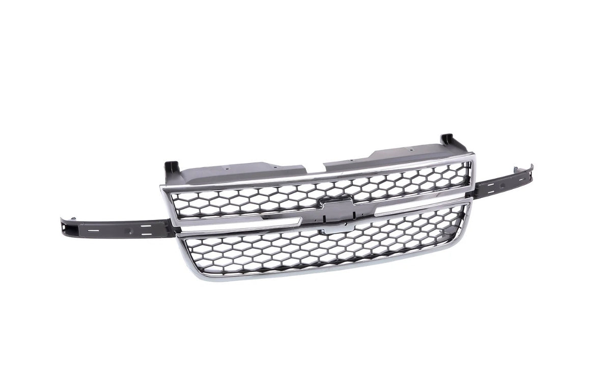 Chrome Gray Grille Honeycomb Style Fit For 2003-2007 Silverado 1500 2500 3500 HD