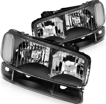 Black Housing Pair Fit For 1999-2007 GMC Sierra Headlights Assembly Bumper light (ADD MORE PICTURES FOR THE BACK)