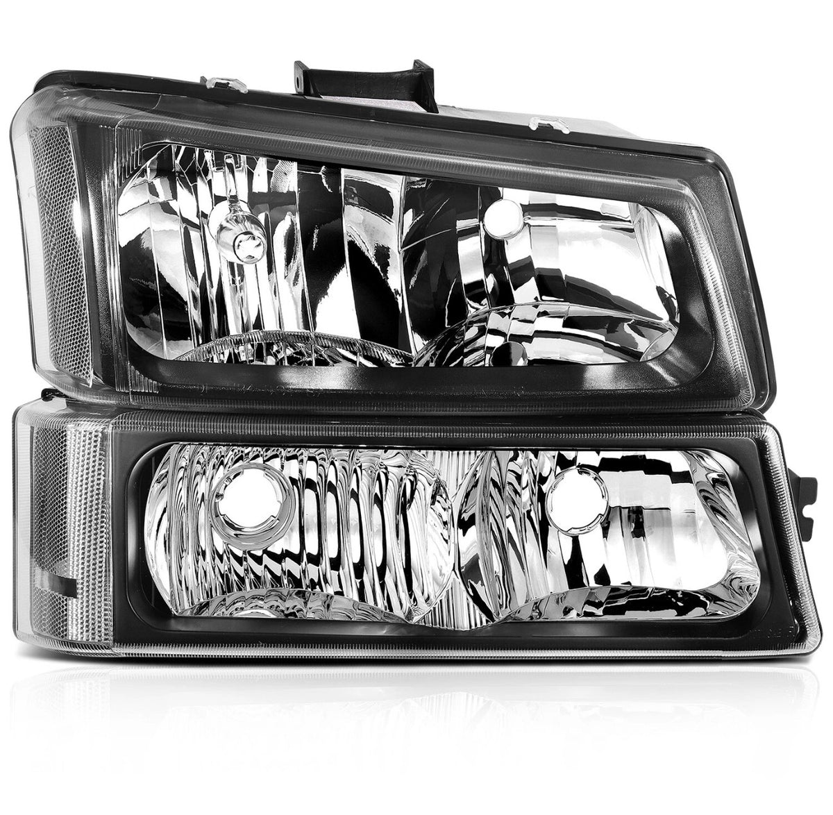 Headlights Assembly+Bumper Lamps Fits 2003-2006 Chevrolet Silverado Black Front