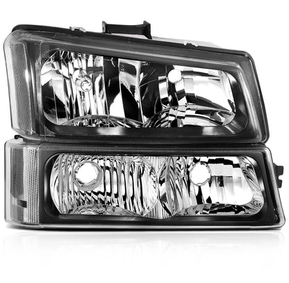 Headlights Assembly+Bumper Lamps Fits 2003-2006 Chevrolet Silverado Black Front