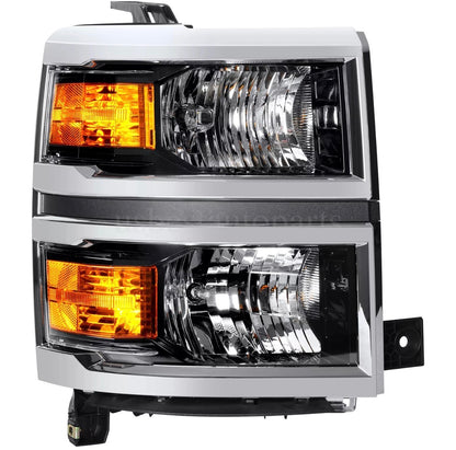 For 2014-2015 Chevy Silverado 1500 Black Headlights Headlamps L+R Pair
