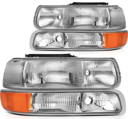 Chrome Headlight Front Lamps For 1999-2002 Chevy Silverado 2000-2006 Suburban