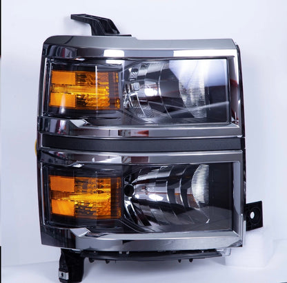 For 2014-2015 Chevy Silverado 1500 Black Headlights Headlamps L+R Pair