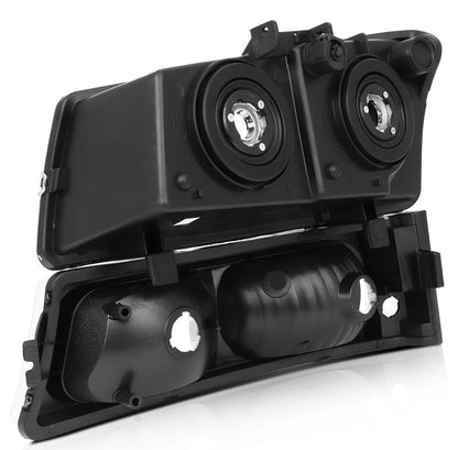 Headlights Assembly+Bumper Lamps Fits 2003-2006 Chevrolet Silverado Black Front