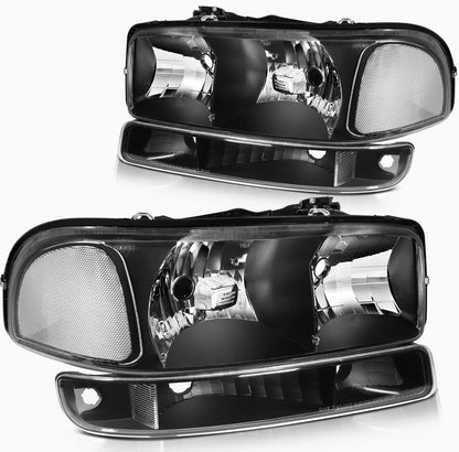 Black Housing Pair Fit For 1999-2007 GMC Sierra Headlights Assembly Bumper light (ADD MORE PICTURES FOR THE BACK)