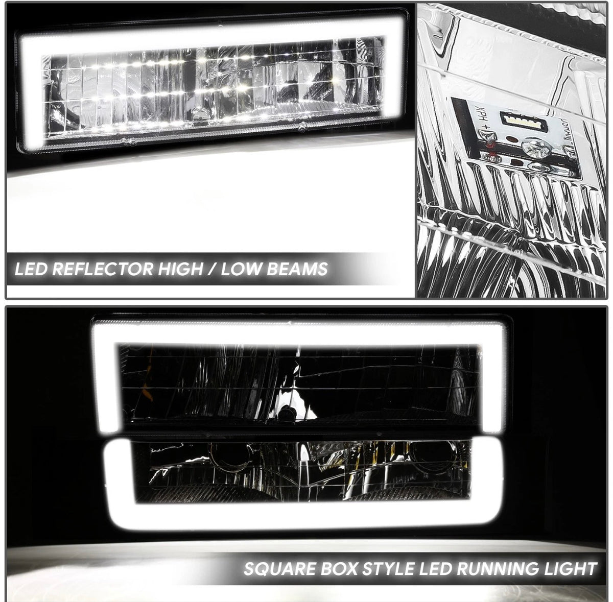 Fit 94-00 Chevy C/K LED DRL Headlight+Bumper Signal+Corner Lamps Chrome/Amber