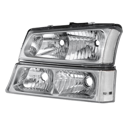 For 2003-2006 Chevrolet Silverado 1500 2500HD Chrome Headlights +Bumper Light