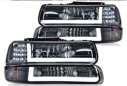 Chrome LED DRL Headlights Bumper Lamps For 1999-02 Chevy Silverado 2000-06 Tahoe amber