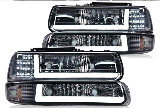 Chrome LED DRL Headlights Bumper Lamps For 1999-02 Chevy Silverado 2000-06 Tahoe amber