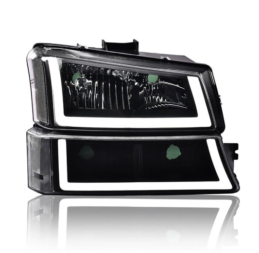 4PCS LED BAR BLACK HEADLIGHTS FIT 03-07 CHEVY SILVERADO 1500 2500 3500 AVALANCHE