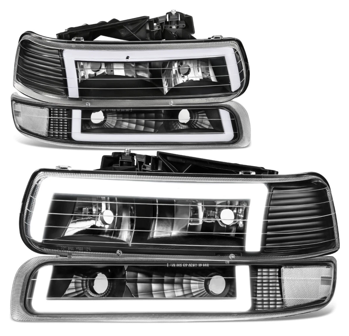 Fit 99-06 Silverado Suburban Tahoe Black C-Shape LED DRL Headlights +Bumper Lamp