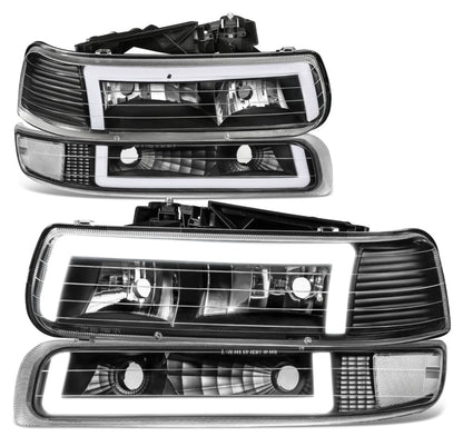 Fit 99-06 Silverado Suburban Tahoe Black C-Shape LED DRL Headlights +Bumper Lamp