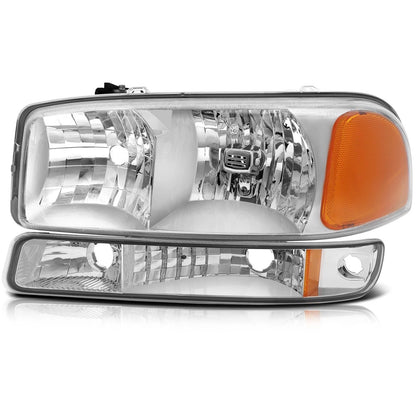 Headlights Assembly+Bumper Light Pair For 2003-2006 GMC Sierra 1500 Clear Lamps