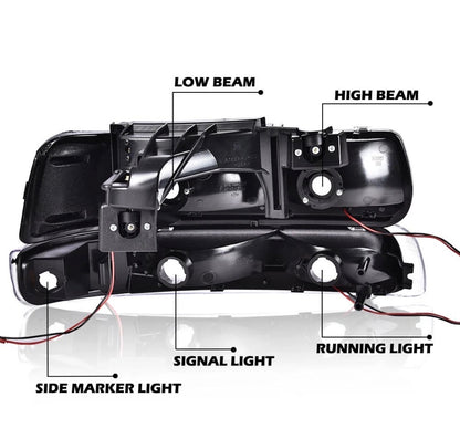 Chrome LED DRL Headlights Bumper Lamps For 1999-02 Chevy Silverado 2000-06 Tahoe amber