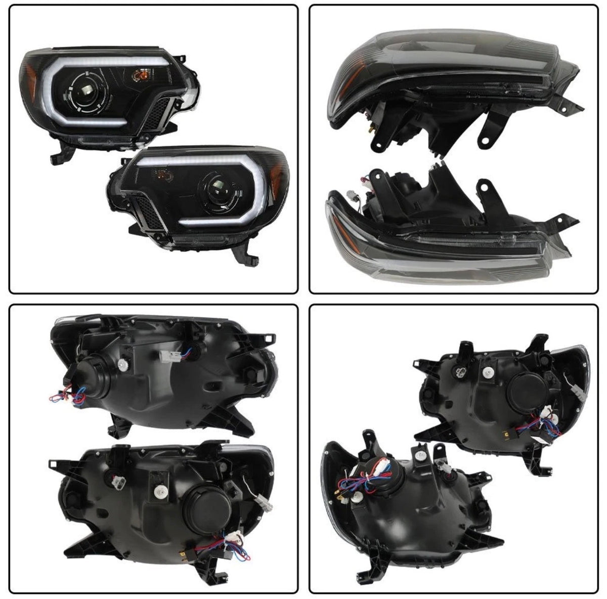 Black LED Headlights Headlamps Fit For Toyota Tacoma 2012-2015 Left+Right Pair