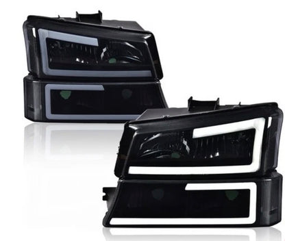 LED DRL Smoke Headlights Bumper Lamps Fit 2003-2007 Chevy Silverado Avalanche