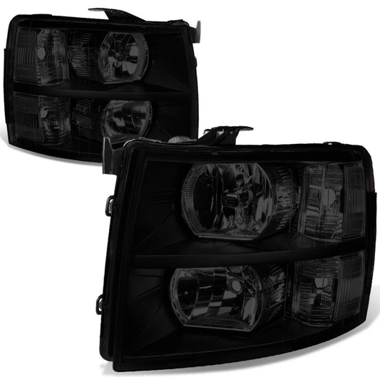 Fit 07-14 Chevy Silverado Pair Tinted Housing Clear Corner Headlight/Lamps Set