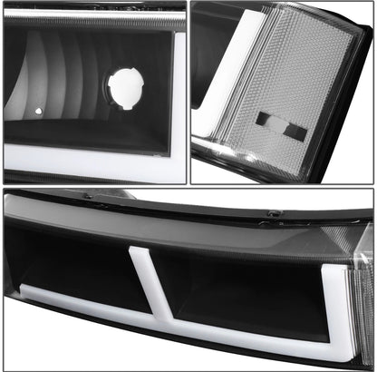 Fit 03-07 Silverado 1500-3500 F-Pattern LED DRL Headlights Bumper Lamps Black