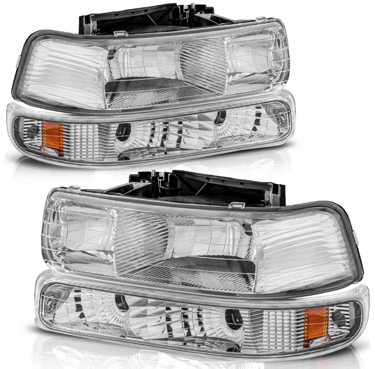 Clear lens+Chrome housing+Amber corner Fit For 1999-2002 Chevy Silverado 2000-2006 Tahoe Suburban 1500