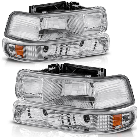 Clear lens+Chrome housing+Amber corner Fit For 1999-2002 Chevy Silverado 2000-2006 Tahoe Suburban 1500