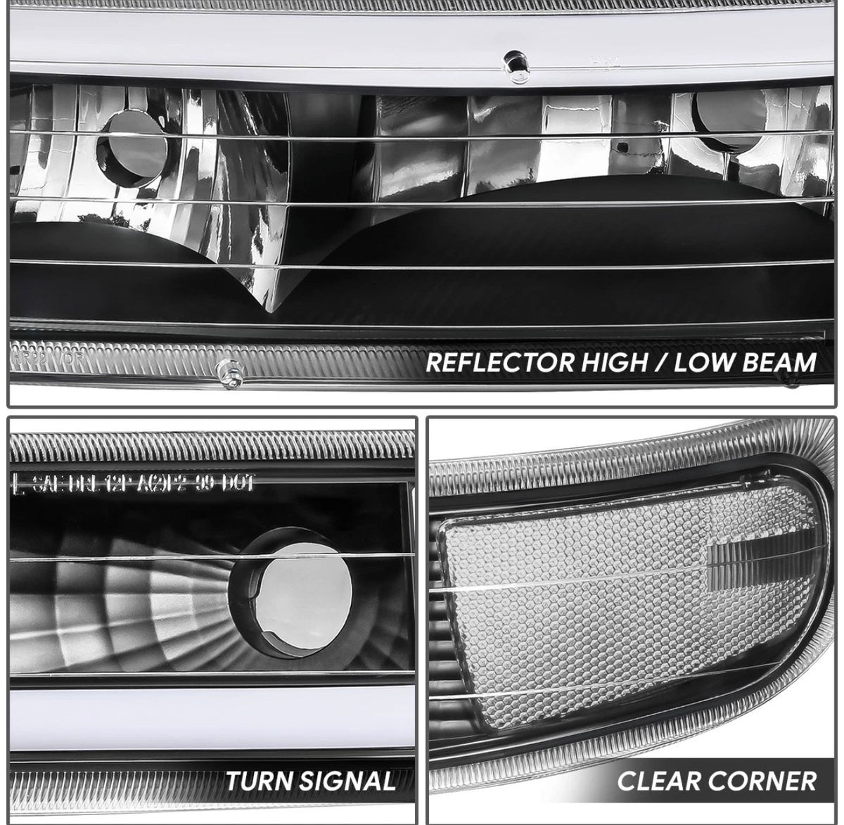 Fit 99-06 Silverado Suburban Tahoe Black C-Shape LED DRL Headlights +Bumper Lamp