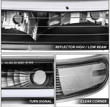 Fit 99-06 Silverado Suburban Tahoe Black C-Shape LED DRL Headlights +Bumper Lamp
