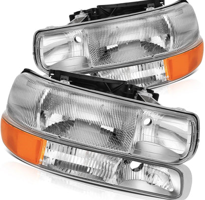 Chrome Headlight Front Lamps For 1999-2002 Chevy Silverado 2000-2006 Suburban