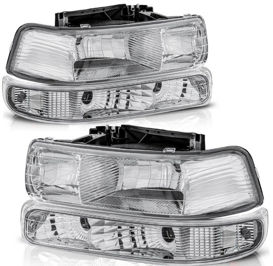 Clear lens+Chrome housing+Clear corner Fit For 1999-2002 Chevy Silverado 2000-2006 Tahoe Suburban 1500