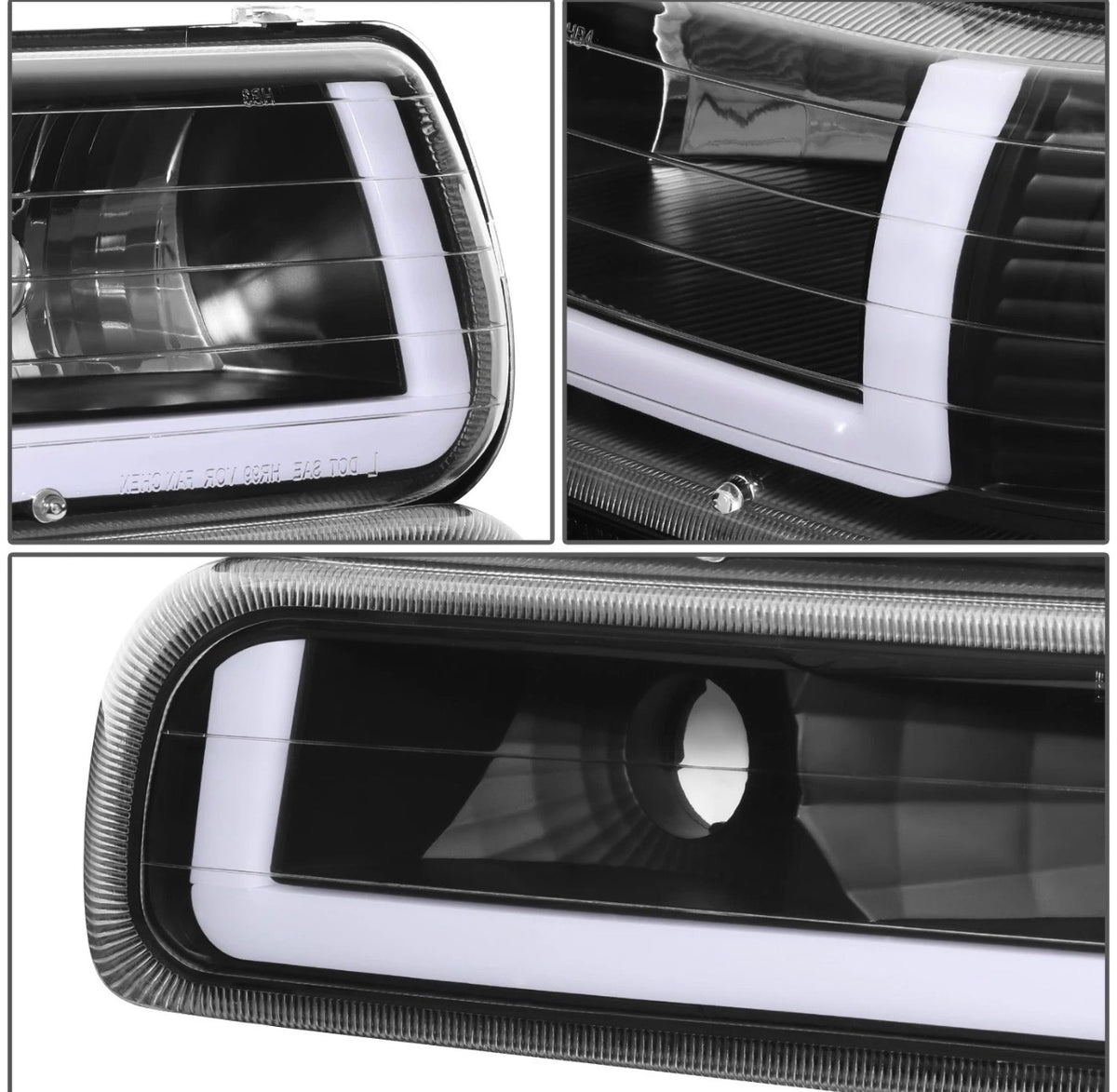 Fit 99-02 Silverado Suburban DRL LED Light Bar Type-2 Black Amber Headlights