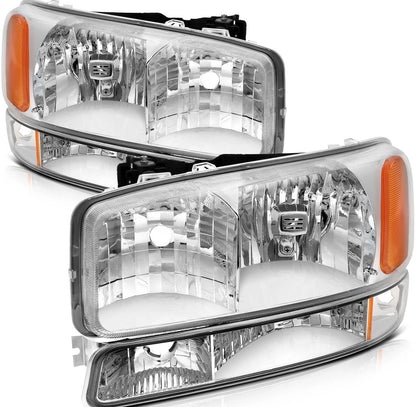 Headlights Assembly+Bumper Light Pair For 2003-2006 GMC Sierra 1500 Clear Lamps