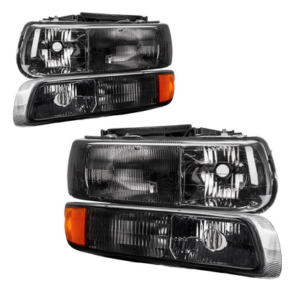 Black Headlights Bumper Lamps For 1999-2002 Chevy Silverado/00-06 Tahoe Suburban amber