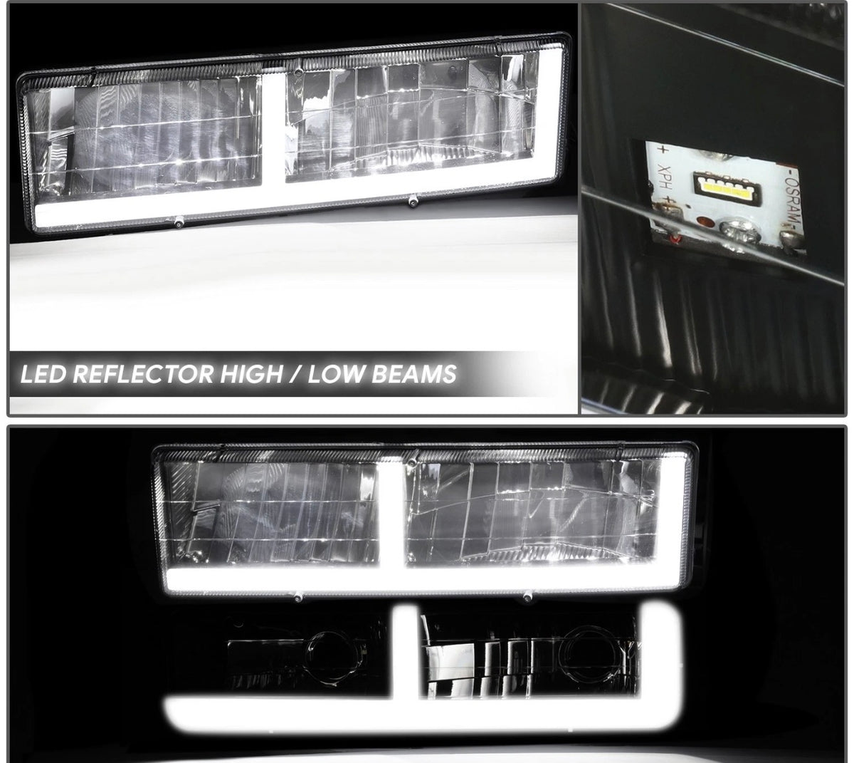 Fit 88-00 Chevy GMC C/K F-Shape LED DRL Headlight+Bumper Turn Signal Lamps Black