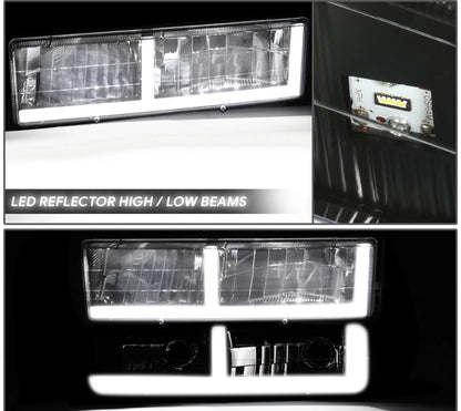 Fit 88-00 Chevy GMC C/K F-Shape LED DRL Headlight+Bumper Turn Signal Lamps Black