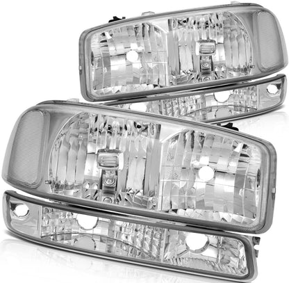 For 2005 2006-2007 GMC Sierra 1500 2500 3500 Yukon Chrome Headlight+Bumper Light