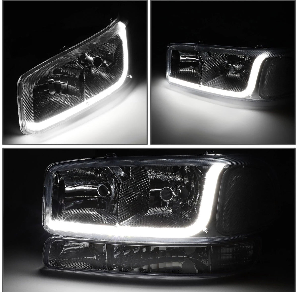 For 1999-2007 Sierra 1500 2500 LED DRL Headlight Bumper Signal Lamp Chrome Clear