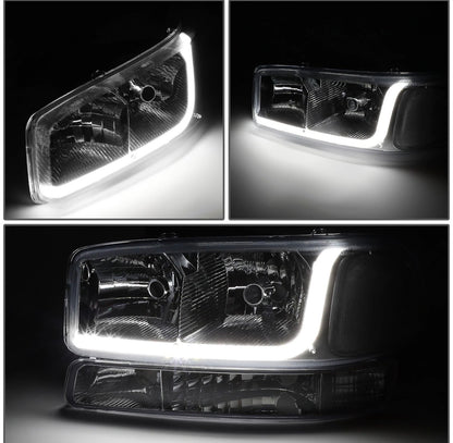 For 1999-2007 Sierra 1500 2500 LED DRL Headlight Bumper Signal Lamp Chrome Clear