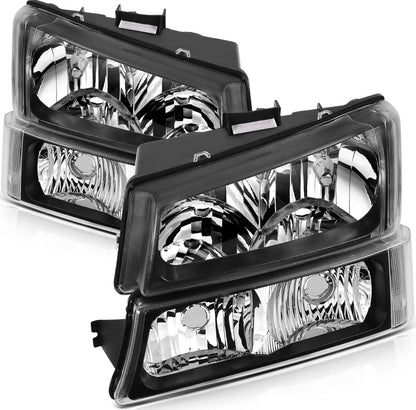 Headlights Assembly+Bumper Lamps Fits 2003-2006 Chevrolet Silverado Black Front