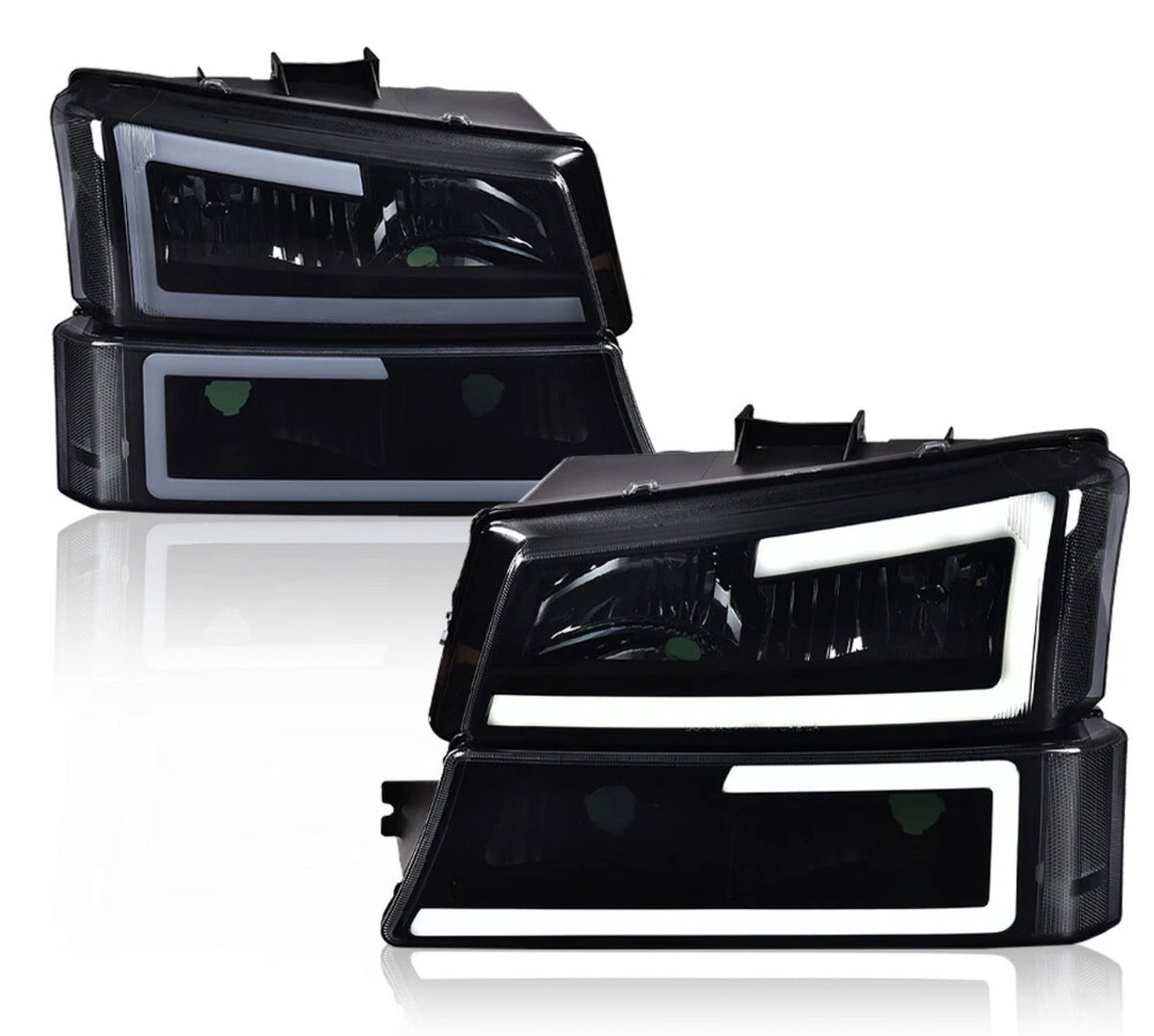 LED DRL Smoke Headlights Bumper Lamps Fit 2003-2007 Chevy Silverado Avalanche