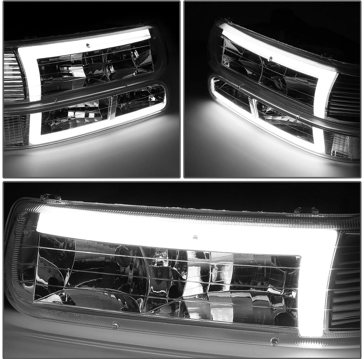 Fit 99-06 Silverado Suburban Pair LED DRL Chrome/ Smoked Headlight Bumper Lamp