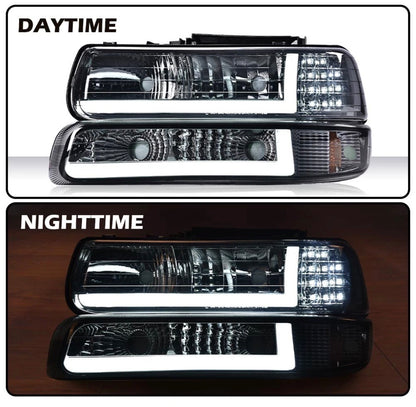 Chrome LED DRL Headlights Bumper Lamps For 1999-02 Chevy Silverado 2000-06 Tahoe amber