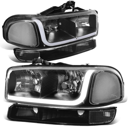 For 1999-2007 Sierra 1500 2500 LED DRL Headlight Bumper Signal Lamps Black Clear